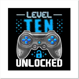 Level 10 Unlocked Video Gamer 10th Birthday Gamer Posters and Art